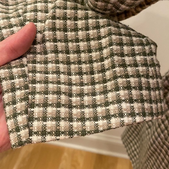 Jordan & Cole Womens Blazer w Ties to Cinch Waist / White, Green Tan Check / M - Picture 5 of 15